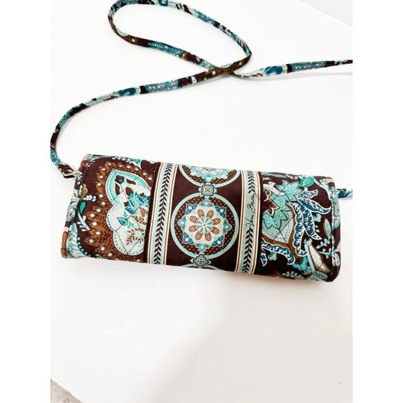 Vera Bradley Java Blue Brown Retired TriFold Wallet Crossbody Wristlet Purse - Picture 8 of 8
